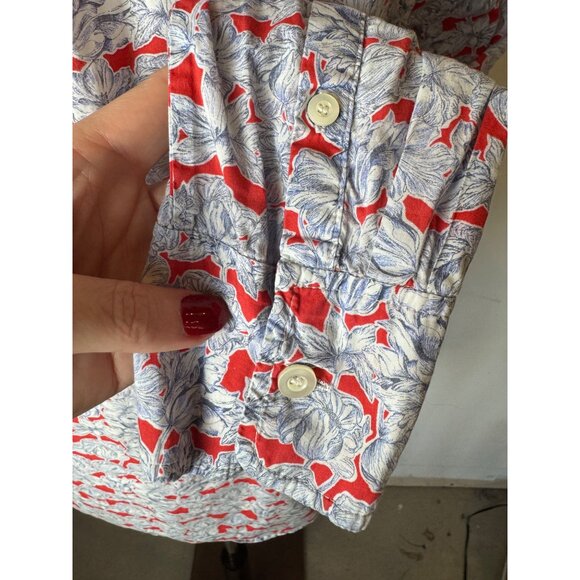 J Crew Liberty Of London Shirt Women 2 Red Blue Matilda Tulip Floral Popover - Picture 9 of 10